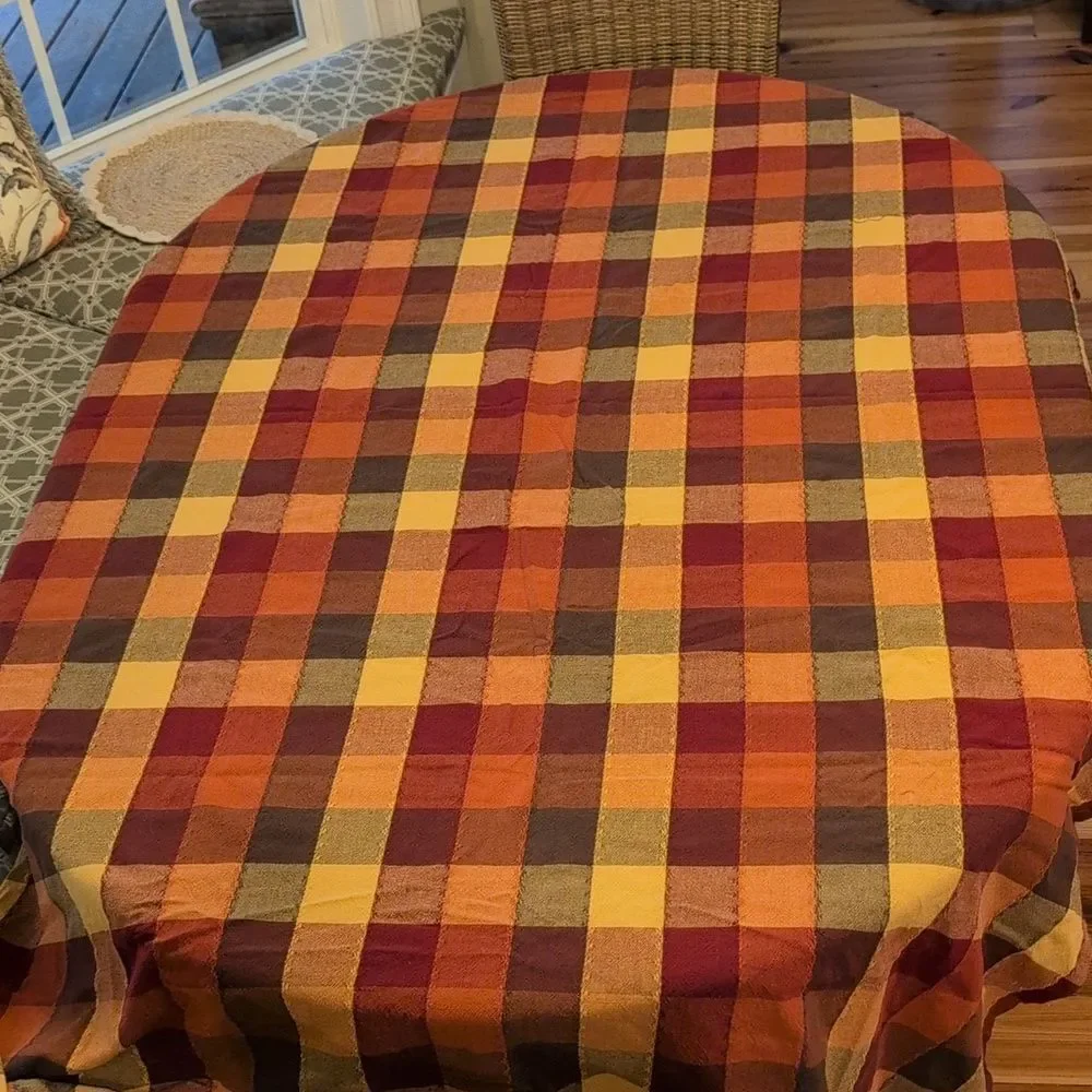 Vintage Fall Colors Embroidered Large Check Rectangular Tablecloth
